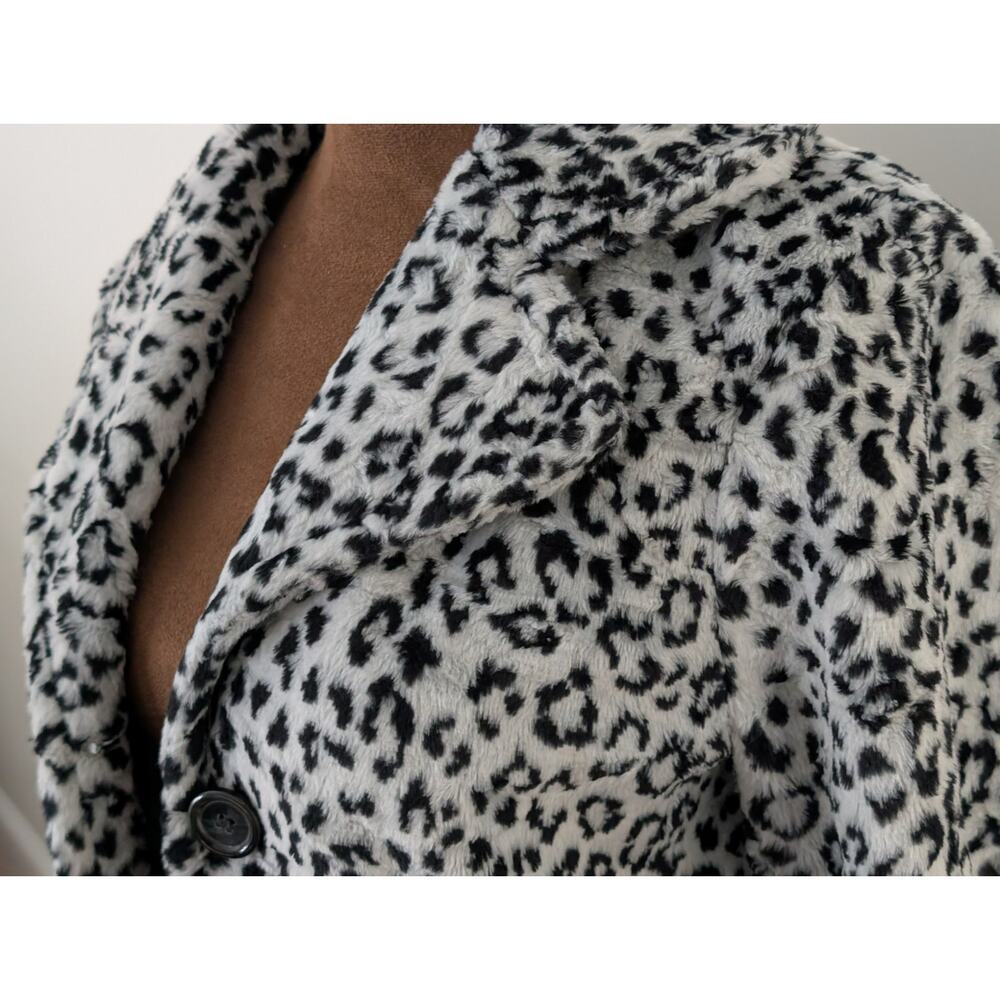 Karen Kane Leopard Faux Fur Coat Petite S Emerald Green Lining Mob Wife Mod - Picture 3 of 11